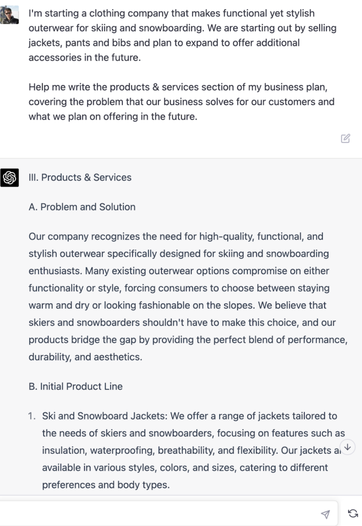 use chatgpt to write business plan